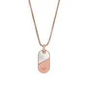 Emporio Armani Rose Gold Plated Stainless Steel Mother Of Pearl Dog Tag Pendant on Chain