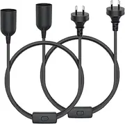 2PCS E27 Cable Cord with Switch, 1.8M E27 Light Bulb Lamp Socket to AU AC Plug Power Cord, Extension Hanging Lantern Cord Cable, 1000W Max, for Kitchen Bedroom Plant Growth Light (Black)