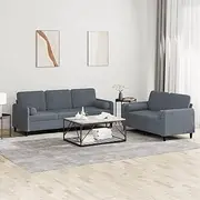 [vidaXL] Dark Grey Velvet Sofa Set - Luxurious Two and Three Seater Sofas with Pillows & Cushions, Sturdy Metal and Plywood Frame for Living Room
