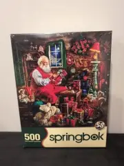 Santa Claus In His Toy Workshop Christmas Springbok 500 Piece Jigsaw Puzzle