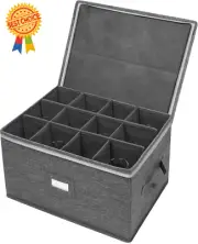 Wine Glass Storage Case Holds 12 Stemware Crystal Glassware Box Hard Sided Grey
