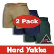 2x Hard Yakka Y05340 Cotton Drill Leg Work Shorts w Metal Side Tabs Stubbies