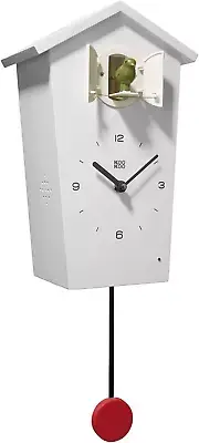 Birdhouse White, Modern Design Cuckoo Clock with 12 Natural Bird Voices or Cucko
