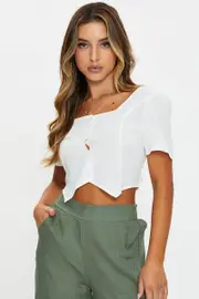 White Button Front Vest Hem Top - Size L, Women's Trial Woven