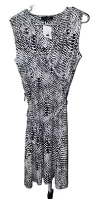 Jones Wear Women Petite PM Snakeskin PATTERN Black/White Tie Closure Dress