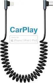 Coiled USB-C to Lightning Cable 90 Degree, Apple Car Play Cord with Data Sync[Apple MFi Certified]Short Retractable iPhone Charging Cable, PD 20W USB C Lightning Fast Charging Cable for iPhone/Pad/Pod
