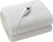 Dreamaker White Premium Polyester Sherpa Fleece 350GSM Heated Electric Under Blanket Fully Fitted Adjustable 9 Heat Settings with LED Detachable Controller (Single 193x91cm)