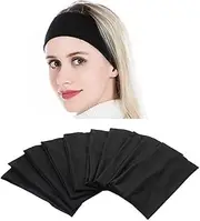 Yeshan Wide face mask headbands for women With Soft Stretchy Black Bandana Headbands Elastic Yoga Sports Headwrap,Pack of 10