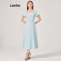 在飛比找蝦皮商城優惠-Lovito 休閒素色泡泡袖舞會禮服女裝洋裝 L68ED16