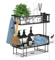 2 Tier Over Toilet Storage Shelf, Free Standing Bathroom Organizer Wall Mounting Rack for Paper Towels Shampoo