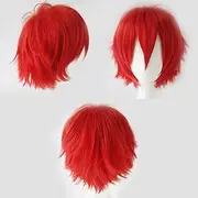 Anime Cosplay Wig Short Wigs Red for Women/Men Synthetic Straight Fancy Dress Wig Wavy Straight Layered Fluffy Halloween Costume Party Wig with Free Hat