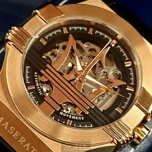 MASERATI手錶, 男女通用錶 42mm 玫瑰金六角形精鋼錶殼 黑玫瑰金色機械鏤空鏤空, 運動錶面款 R8821108030