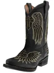 Girls Kids Rodeo Boots Black Cross Wings Western Snip Bota Vaquera Rancho Size 9