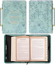 Christian Art Gifts Faux Leather Fashion Bible Cover: I Know The Plans I Have for You - Jeremiah 29:11 Inspirational Bible Verse, Debossed Floral Teal Design, Large