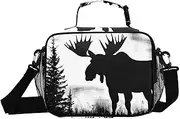 Retro Tree Moose Insulated Lunch Box for Women Men - Ideal for Work, Picnics - Includes Adjustable Shoulder Strap