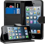 DN-Technology iPhone 5 Case, iPhone 5S Case, iPhone SE Case, Apple iPhone 5/5S/SE Phone Cover, Flip Book Wallet Card Holder Shockproof Leather Wallet Case (Black)