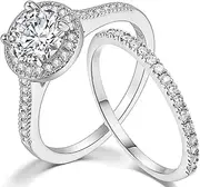 [Jude Jewelers] Silver Rose Gold 1.0 Carat Wedding Engaement Eternity Bridal Solitaire Ring Set
