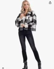 Mud Pie Black White Plaid Maverick Jacket Women’s Large New with Tags Shacket