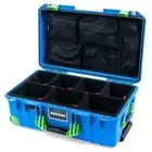 Blue & Lime Green(trlly) Pelican 1535 Air case with Trekpak dividers & lid org.