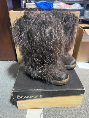 NEW BEARPAW Boetis ll Chocolate Real Lamb Fur Wool Lined Boots Womens Size 5