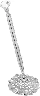 COHEALI Guest Book Pen Set Wedding Signing Pens Metal Writing Pens Bank Counter Pen Silver Metal Pen Base Stand Faux Diamond Embellished