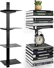ART-GIFTREE Invisible Floating Bookshelf, Shelf for Wall Mounted, 4 Tier Vertical Spine Book Tower, Heavy-Duty Metal Book Organizers for Home Office, 2 Pack Black