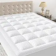 OLANLY Queen Quilted Fitted Mattress Pad, Elastic Fitted Mattress Topper, Cooling Soft Mattress Cover Stretches up to 21 Inches Deep, Machine Washable Mattress Protector (60x80 inch, White)