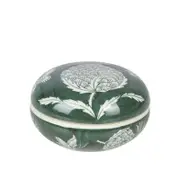 Belle Thistle Porcelain Trinket Bowl w/ Lid Round 15cm - Green/White