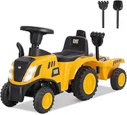 Licensed Ride on Tractor by OLAKIDS, 2 in 1 Ride on Push Car with Detachable Trailer, Headlight, Horn, Rake, Shovel, Foot to Floor Walker Toy Sliding Truck for Kids Toddler