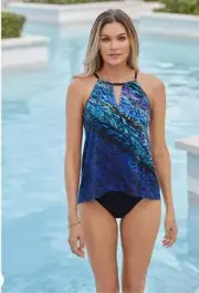 Miraclesuit Scheherazade Peephole Tankini Swim Top Multi Print Women's 10 New Nw