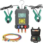 AC Gauges Digital HVAC Manifold Gauge Set for 93 Refrigerants AC Pressure Gauge Set R134A R22 R12 R410A R1234YF Home Car Automotive Refrigerant Recharge Kit Refrigeration Hoses with Low Loss Fittings