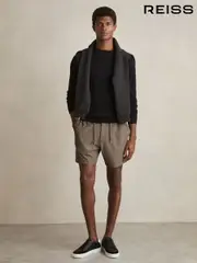 Reiss Mocha Brown Newmark Textured Drawstring Shorts (AP6301) | $180