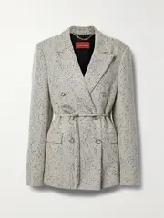 [Altuzarra] Altuzarra - Hattson Belted Double-breasted Sequin-embellished Woven Blazer - Light gray - FR 44 FR 44 Gray