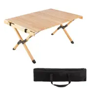 Foldable Camping Table Roll Up Folding Picnic Table with Carry Bag, Natural Wood