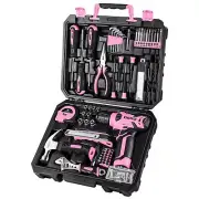 DEKOPRO Drill Set Tool Set with 8V Pink Cordless Drill Home Tool Kit with Dri...