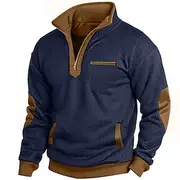 Men's Waffle Sweatshirt Zip Up Sweatshirt Pullover Black Navy Blue Half Zip Plain Pocket Work Sports Outdoor Casual Polyester Active Vintage Cool Spring Fall