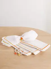 [Completedworks] Completedworks - + Sister By Studio Ashby Set Of Four Linen Napkins And Faux Pearl And Resin Napkin Rings - Orange - One size One size Orange