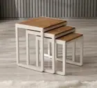 ABAHome PERA Nesting Set of 3 Side Tables, Stacking End Tables, Brown, Off White