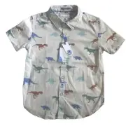 Denim & Flower Ricky Singh Boys’ Short Sleeve Button-Down Dino Shirt - Multi, 4