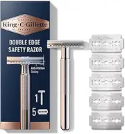King C. Gillette Safety Razor with Chrome Plated Handle and 5 Platinum Coated Double Edge Safety Razor Blade Refills