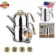 Traditional Turkish 3-Layer Stainless Steel Teapot Set for Elegant Entertaining