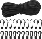 1/4"Bungee Shock Cords with Hooks, 65 Feet Elastic Nylon Cords Kayak Stretch
