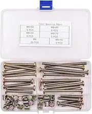 51 PCS NUZAMAS M6 Furniture Bolt Nut Set 40, 50, 60, 70, 80 mm Furniture Bolt Barrel Hex Socket Grib Screws Bolts Assortment Kit for Bunk Bed Table Furniture Cot 25 Sets