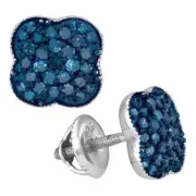 10kt White Gold Womens Round Diamond Rounded Corner Cluster Earrings 1/2 Ct