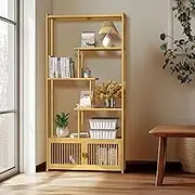 medla Bamboo Open Bookcase Bookshelf: 5 Tier Modern Storage Shelf Cabinet Free Standing Book Display Shelving Unit Organizer for Home and Office