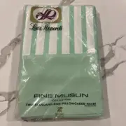 LADY PEPPERELL Vintage Mid Century Mint Green Striped Standard 2 Pillowcases New