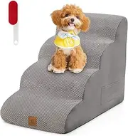 Costway 4-Tier Foam Dog Ramp, Non-Slip Dog Steps w/Gentle Slope Surface, 51 cm High Soft Pet Stairs Ladder w/Storage Pocket & Handle for High Sofa Bed Couch for Small & Old Dogs, Injured Pet