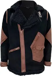 [Zylphorix] Men's Warm Fleece Jacket with Sherpa Lined Hood and Zipper Closure - Includes Leather Accents and Functional Pockets