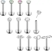 [Kakonia] 12Pcs Lip Bars 16G Surgical Steel Tragus Helix Conch Cartilage Earrings Labret Monroe Lip Piercing Jewelry for Women Men Push in Labret Studs