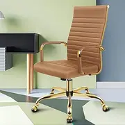 [ALFORDSON] High Back Gold Brown Office Desk Chair with SGS Listed Gas Lift & Padding, PU Leather Home Ergonomic Office Chair Height Adjustable, Computer Gaming Chair for Home Office, Max 150kg Loading